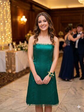 RW&CO Emerald Green Prom Formal Dress Size 0 Mesh Removable Straps Cocktail Mini